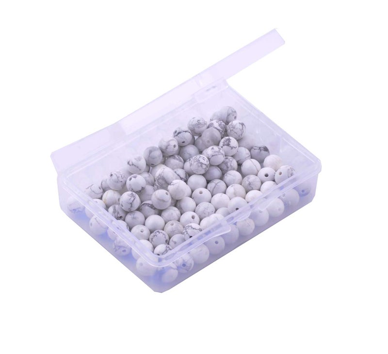 Cmidy Natural Stone Beads 100pcs 8mm White Howlite Round Genuine Real Stone Beading Loose Gemstone Hole Size 1mm DIY Charm Smooth Beads for Bracelet Necklace Earrings Jewelry Making (White Howlite, 8mm) - Image 2